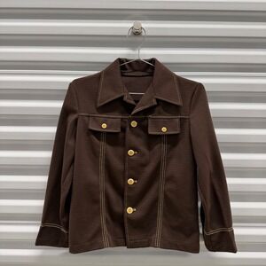 Vintage 70s Style Brown Gold Accent Button Up Jacket Shirt